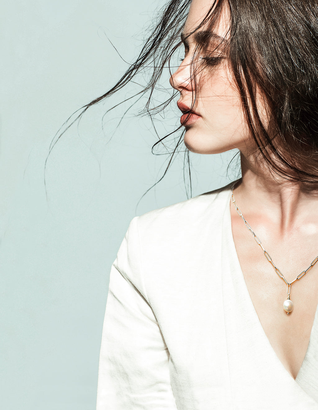 The Sea Shed, Sterling Silver Paper Chain & freshwater pearl, Necklace and Gift Box, Aqua Beach, Beach Jewellery