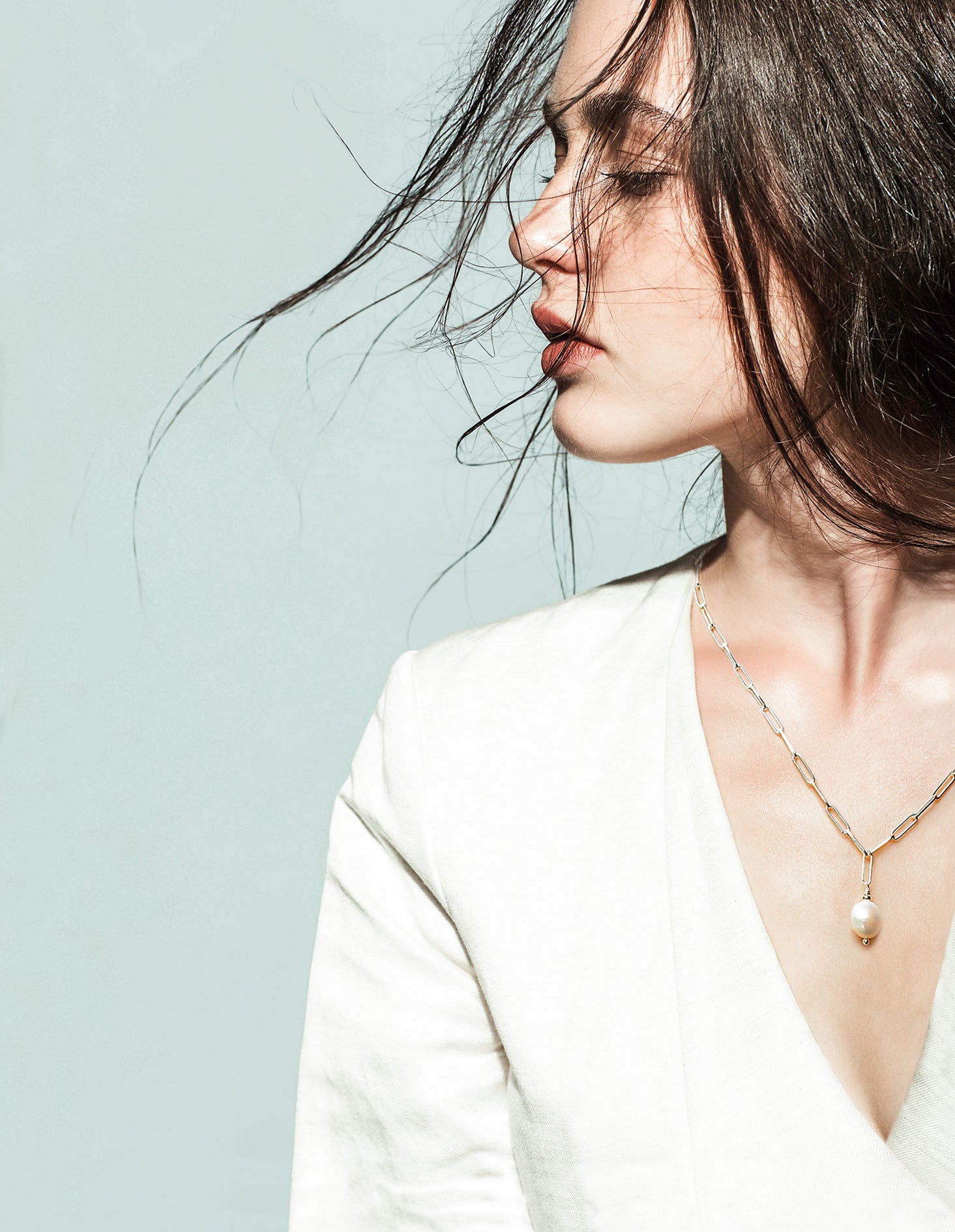 The Sea Shed, Sterling Silver Paper Chain & freshwater pearl, Necklace and Gift Box, Aqua Beach, Beach Jewellery