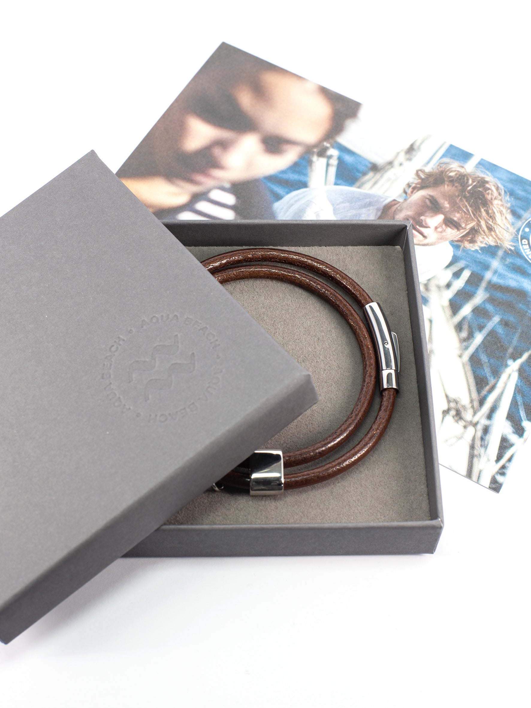 Aqua Beach  Leather & Stainless Steel - Chestnut