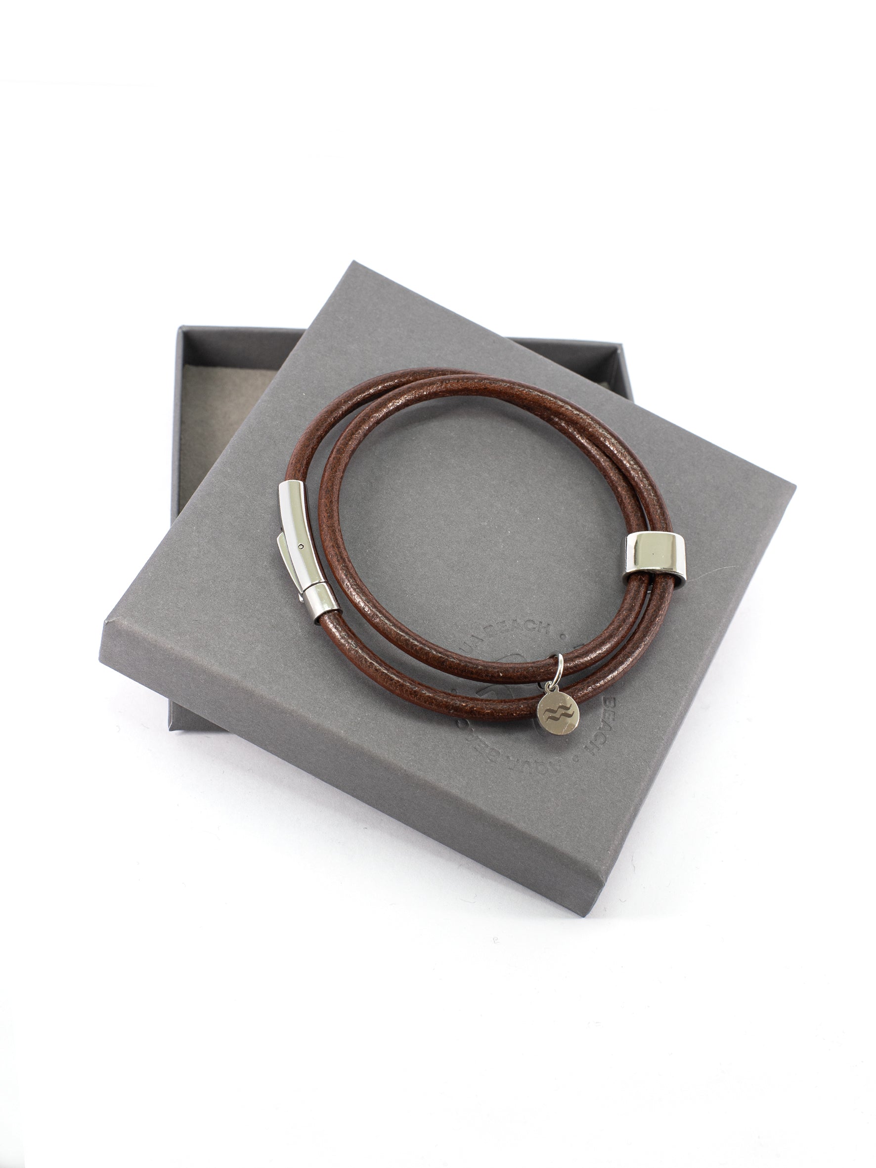 Aqua Beach  Leather & Stainless Steel - Chestnut