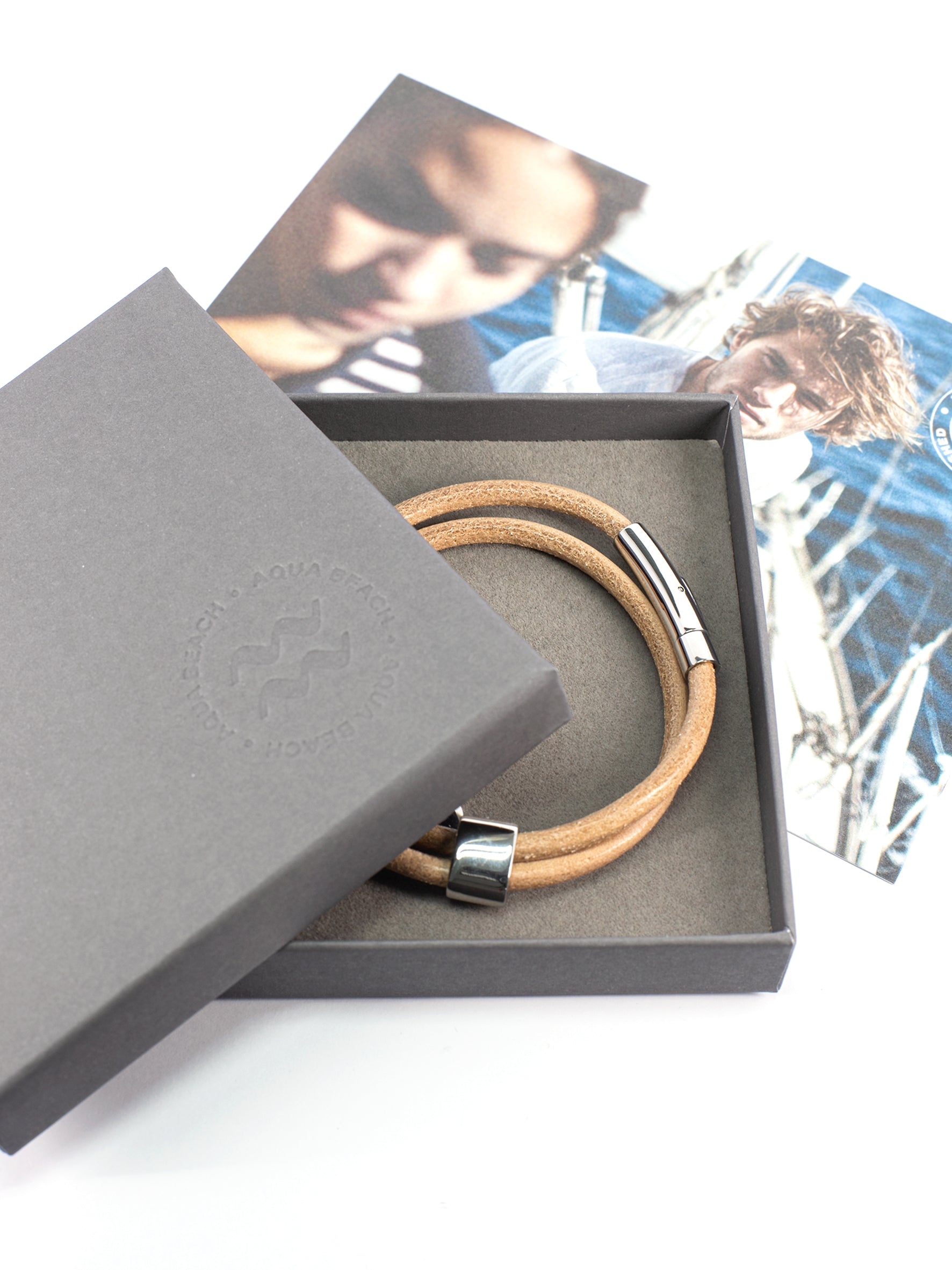 Aqua Beach  Leather & Stainless Steel - Natural