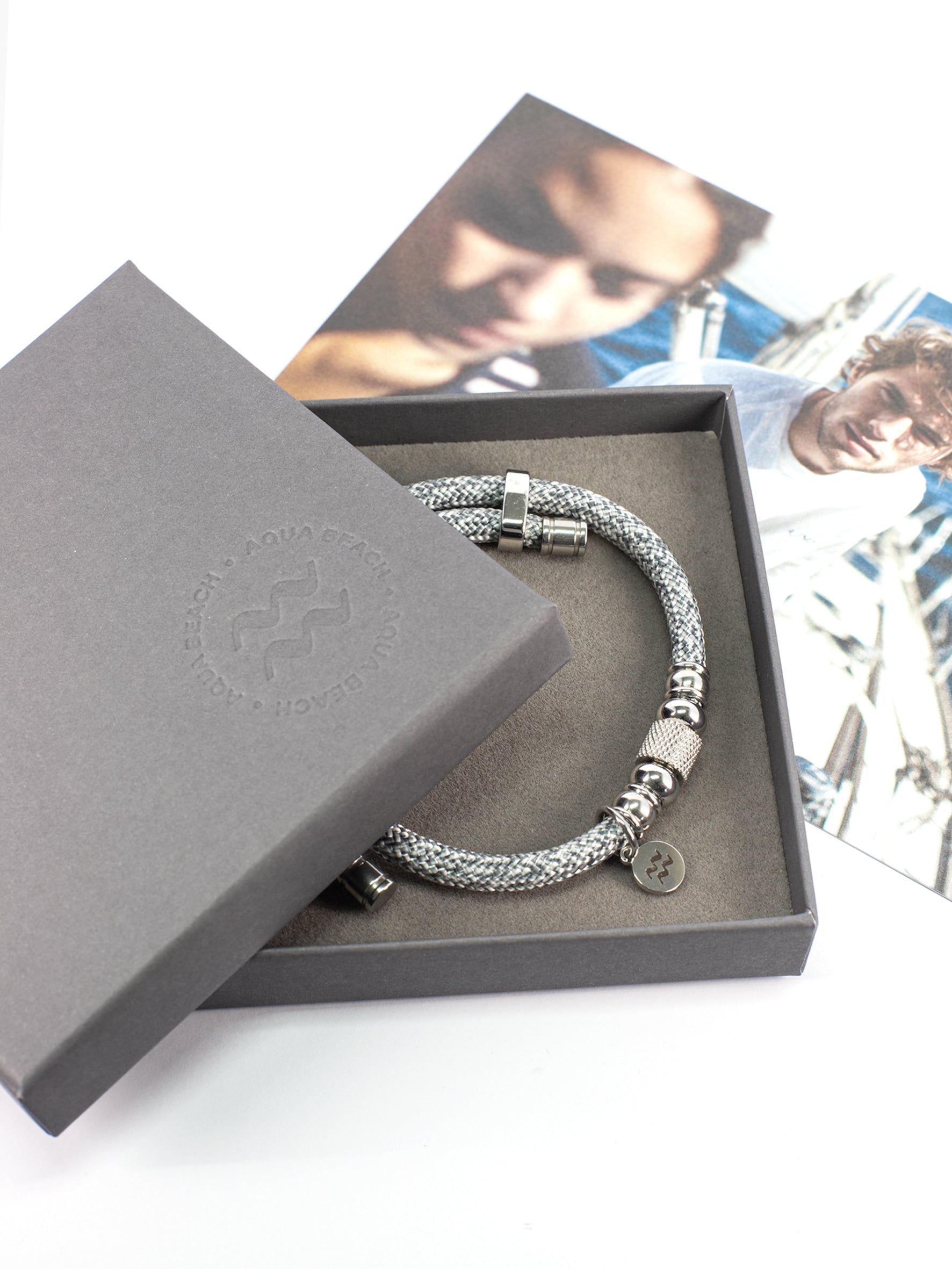 Aqua Beach Recycled Plastic Bracelet - WAVE Grey Adjustable