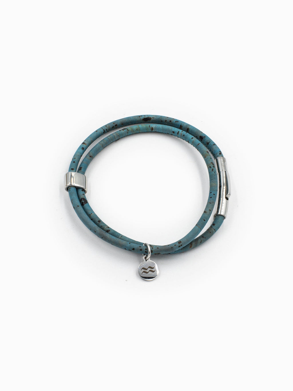Aqua Beach Sustainable Cork, Vegan Leather Bracelet with stainless steel clasp, Beach Jewellery, made in the UK