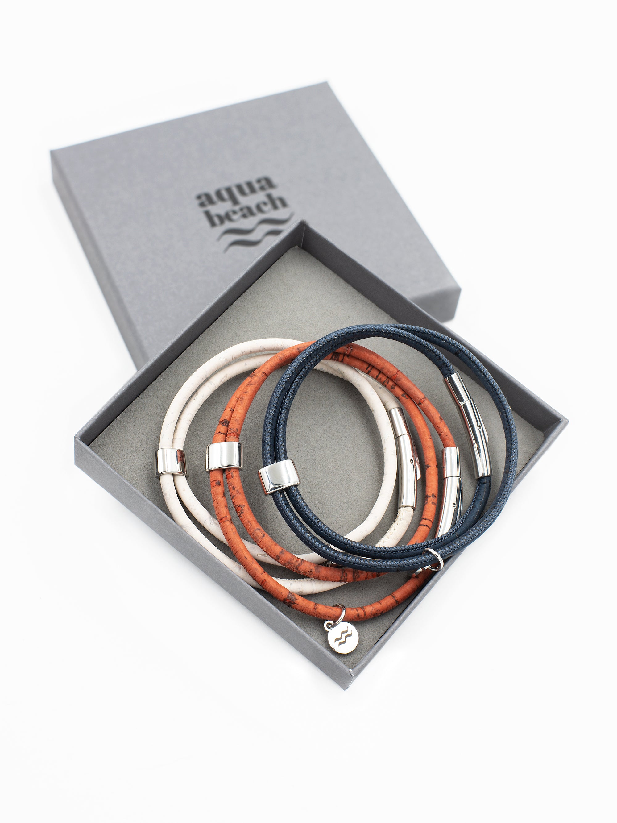 Aqua Beach Sustainable Cork Bracelet - Black, White, Red Trio