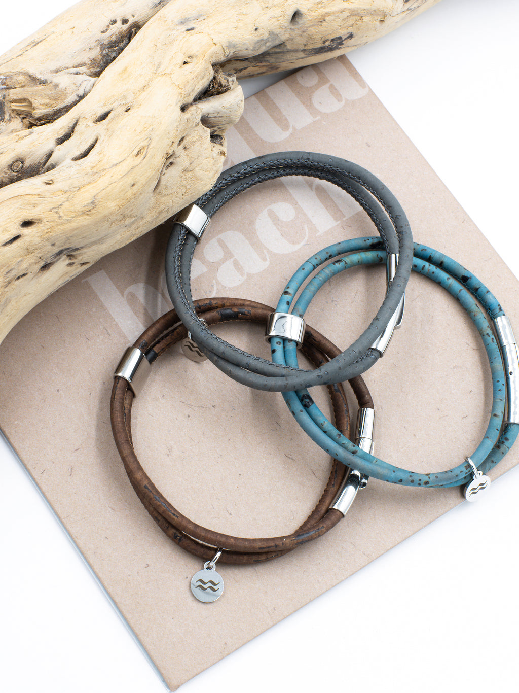 Aqua Beach Sustainable Cork Bracelet - Grey