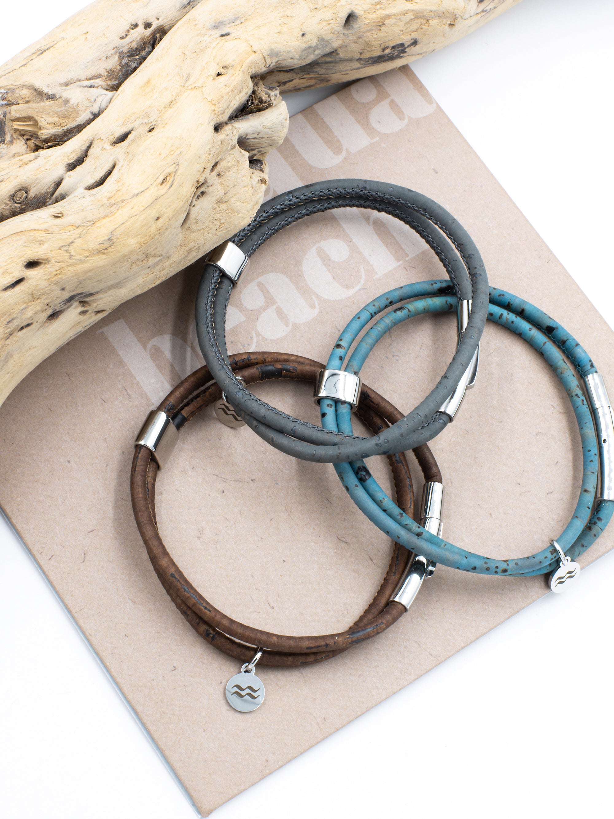 Aqua Beach Sustainable Cork Bracelet - Grey