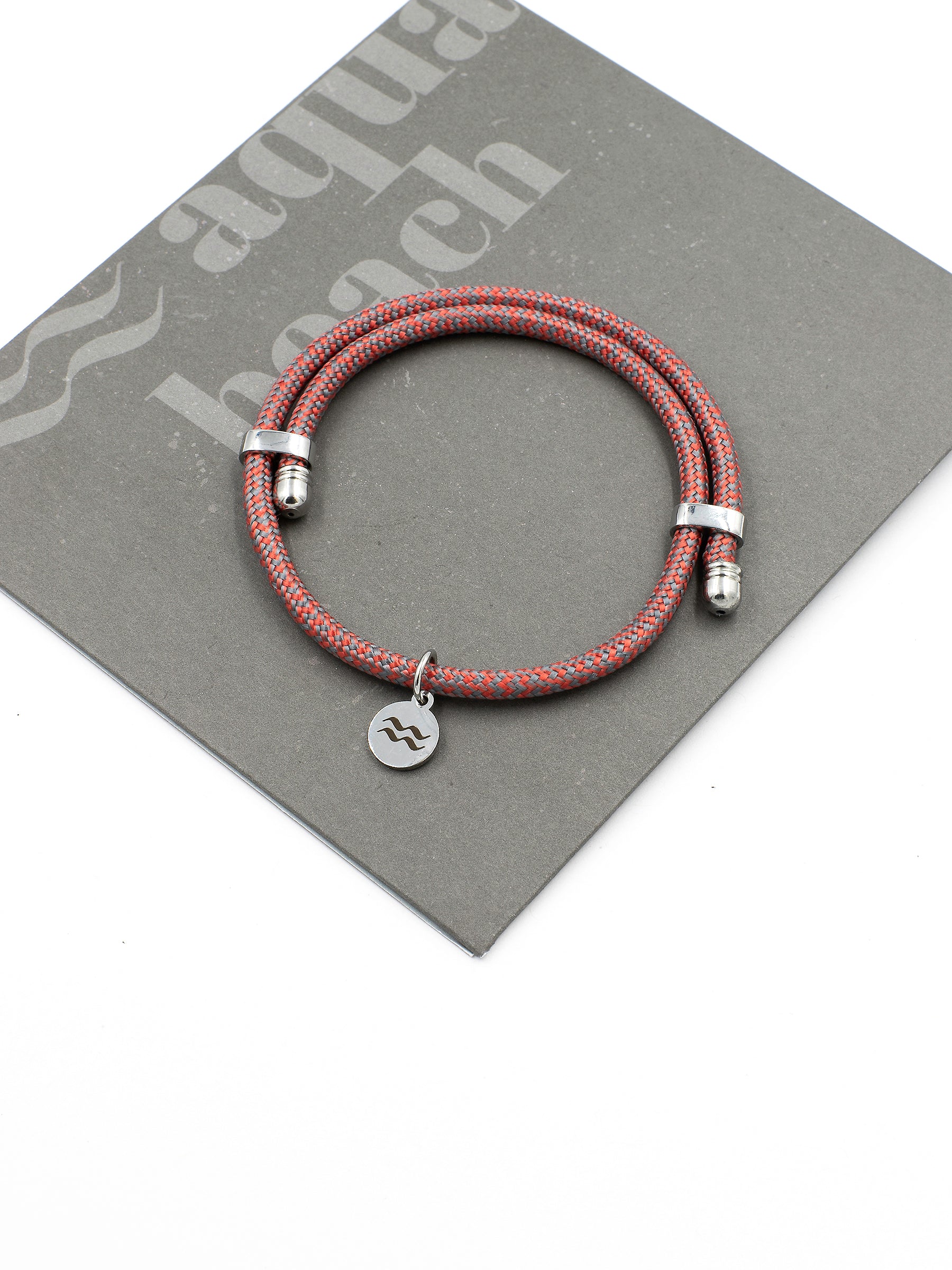 Aqua Beach Recycled Plastic Bracelet Size Adjustable - Red/Grey