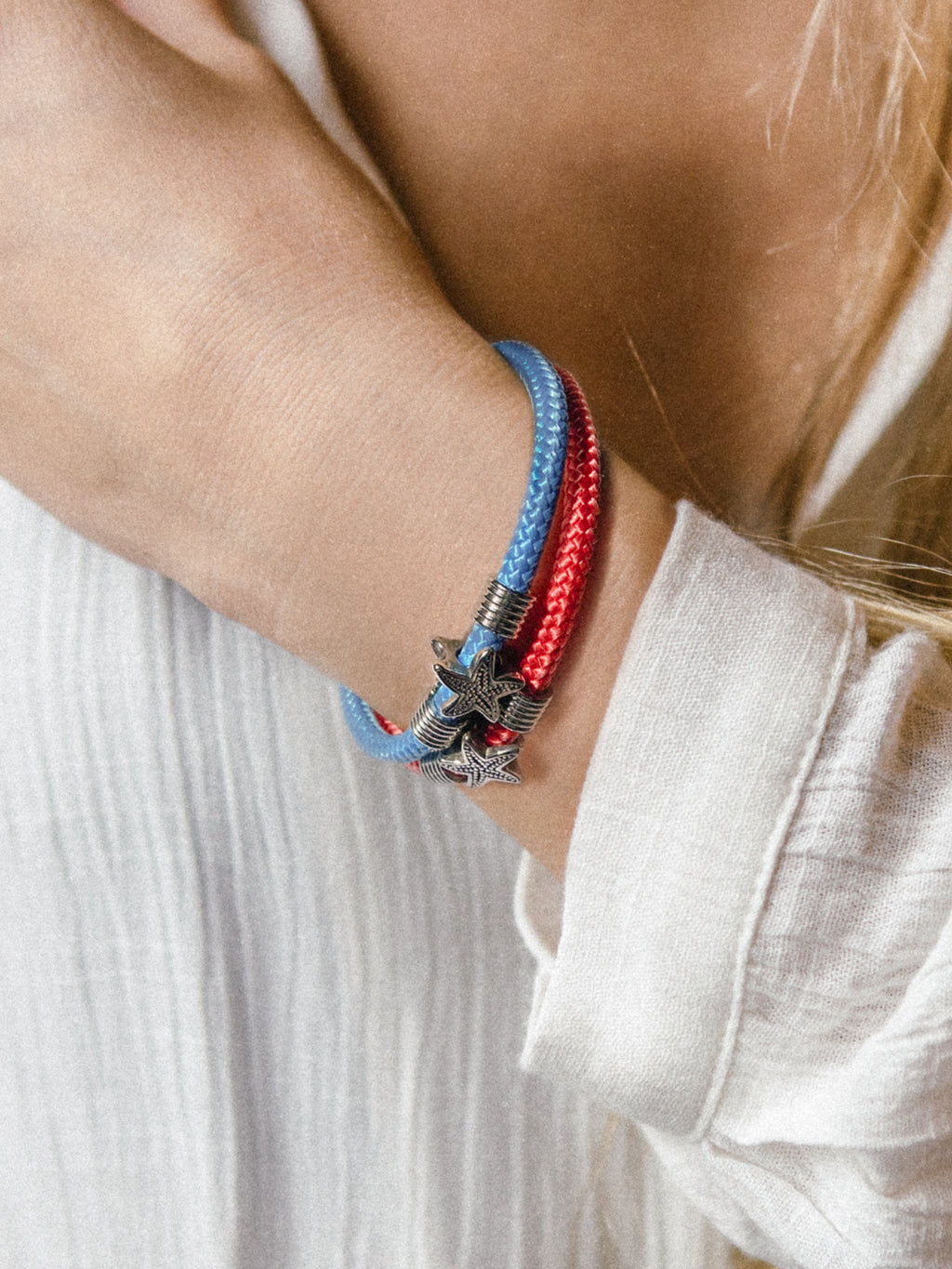 Rope Starfish Bracelet - Recycled Cord - Strawberry Red