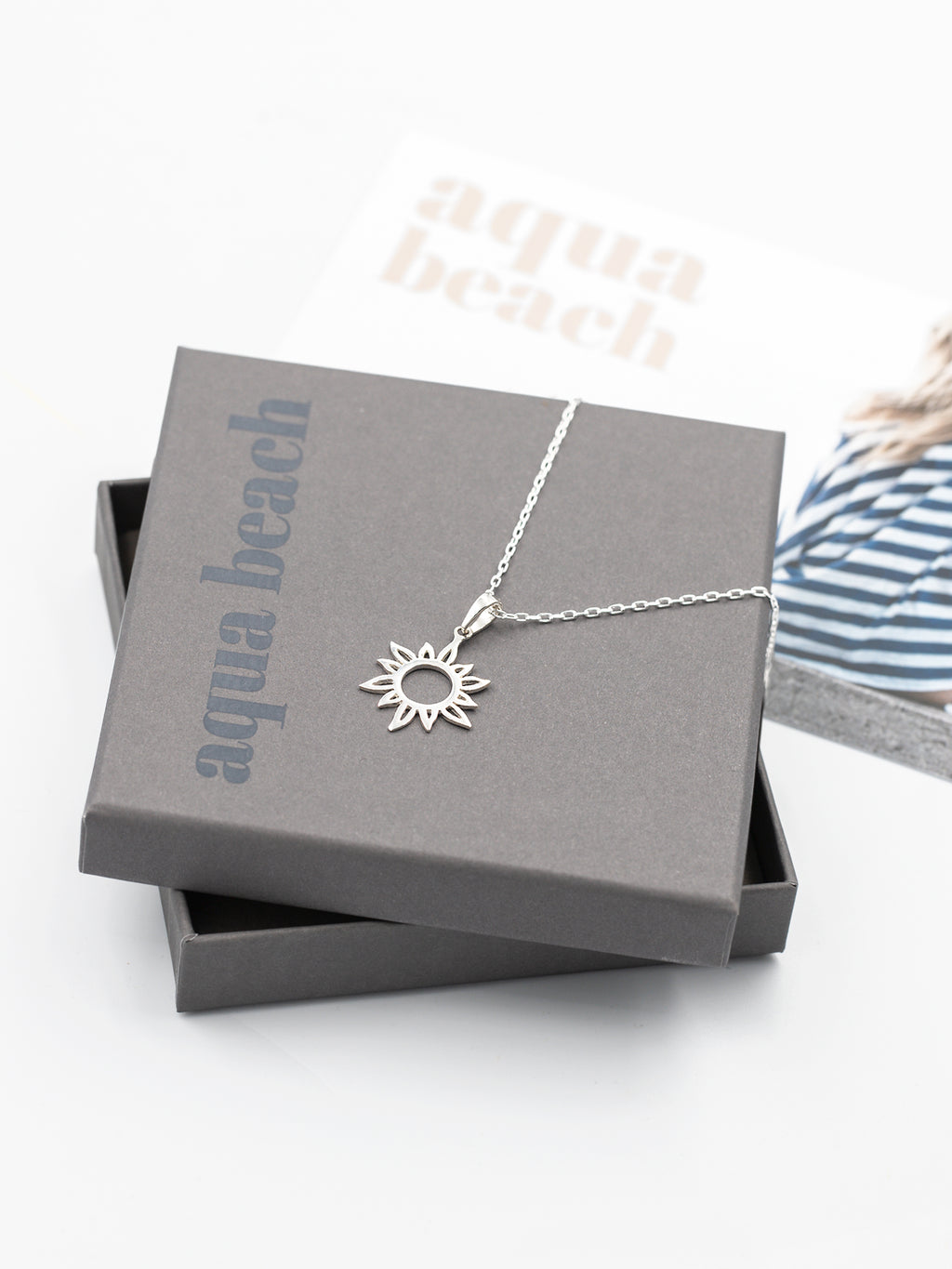 Aqua Beach - Sterling Silver Sun Ray Pendant Necklace