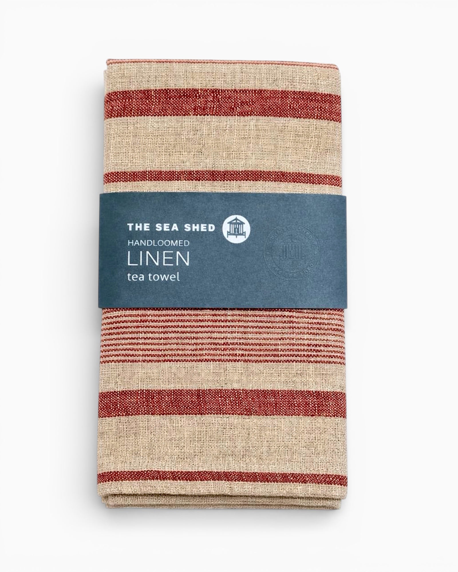 Heritage Coral Stripe Linen Tea Towel – Hand-Loomed Linen