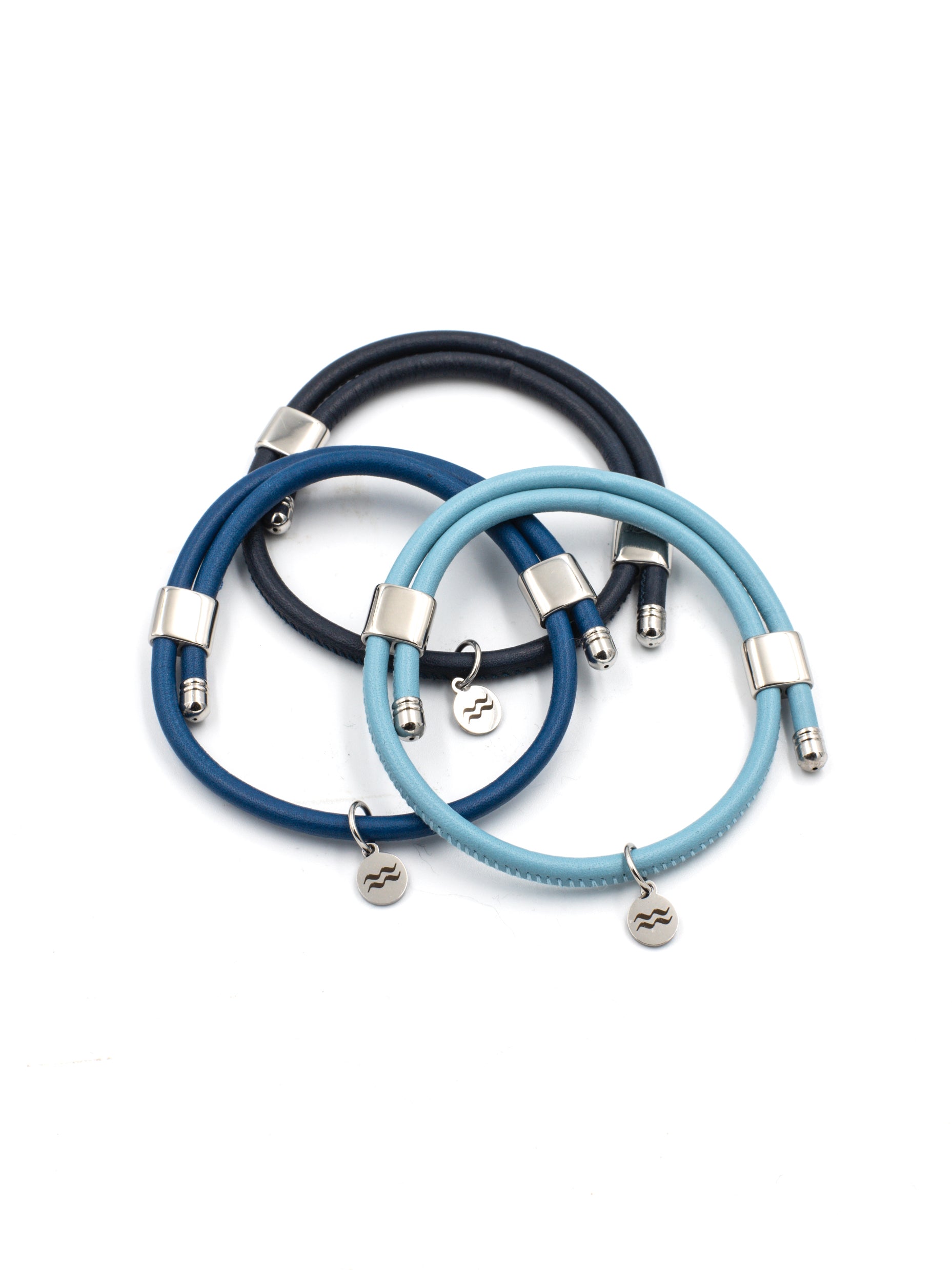 Premium Smooth Leather Bracelet - Navy Blue - Size Adjustable