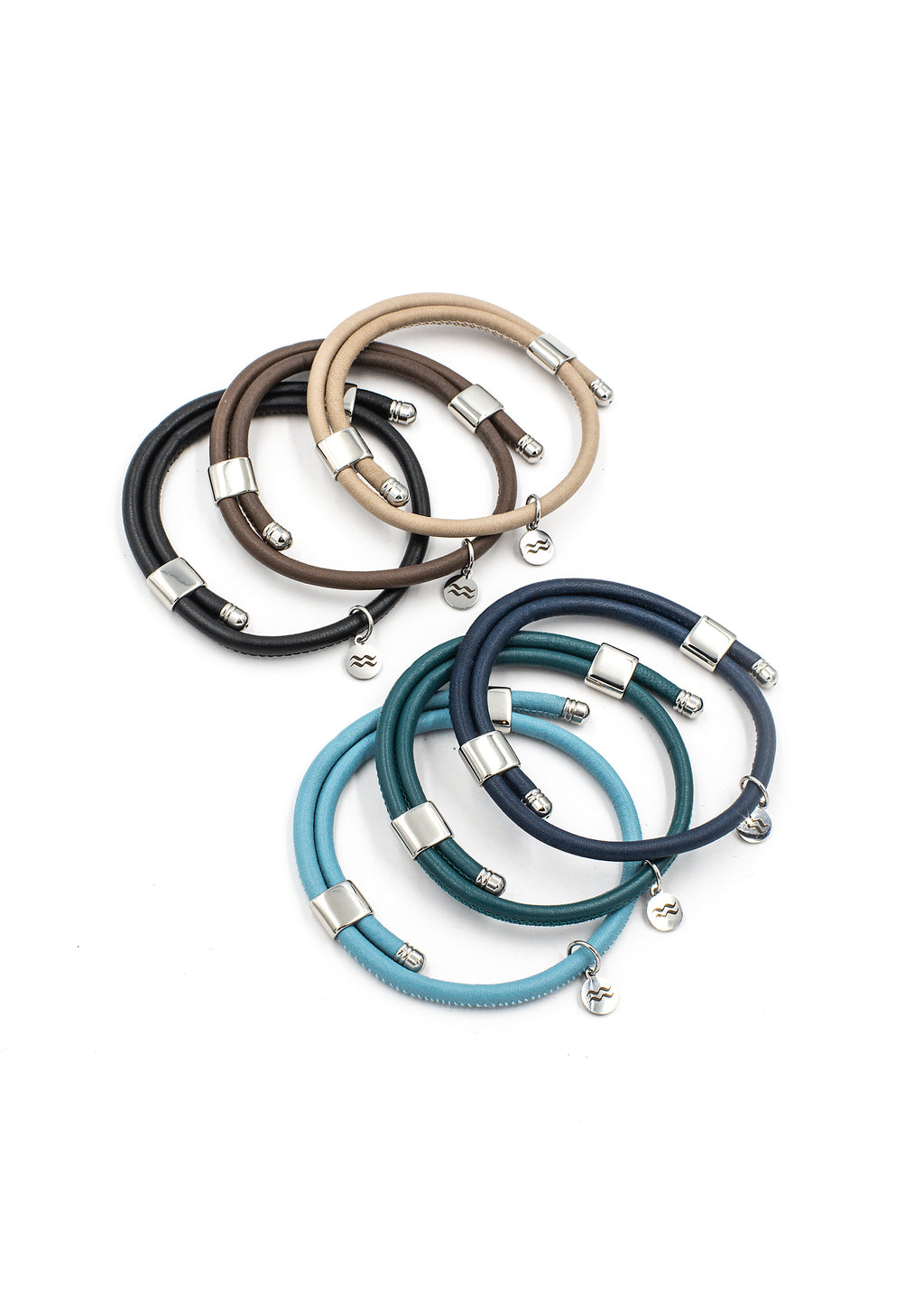 Aqua Beach premium leather and stainless steel bracelet, size adjustable with gift bag