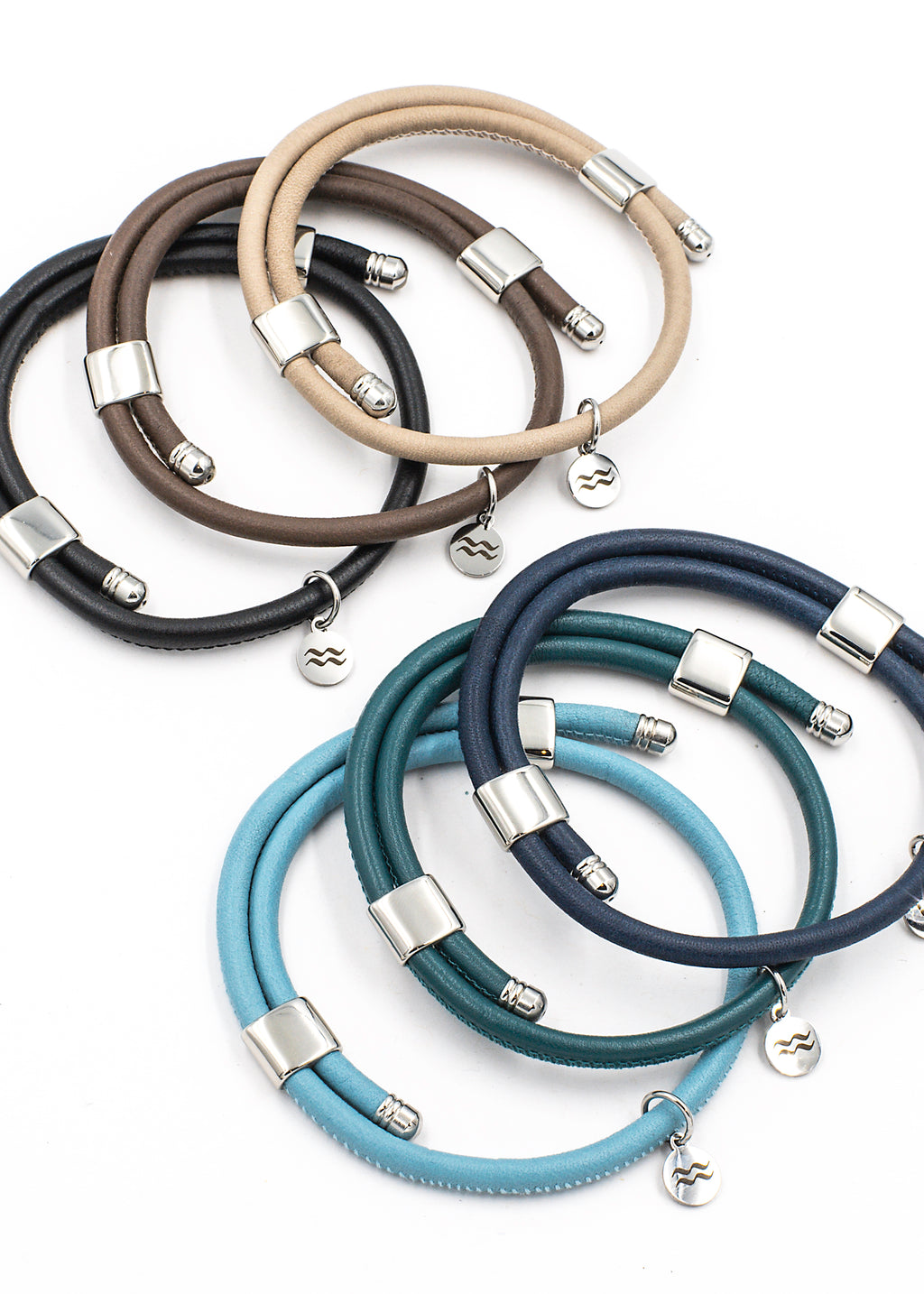 Aqua Beach premium leather and stainless steel bracelet, size adjustable with gift bag