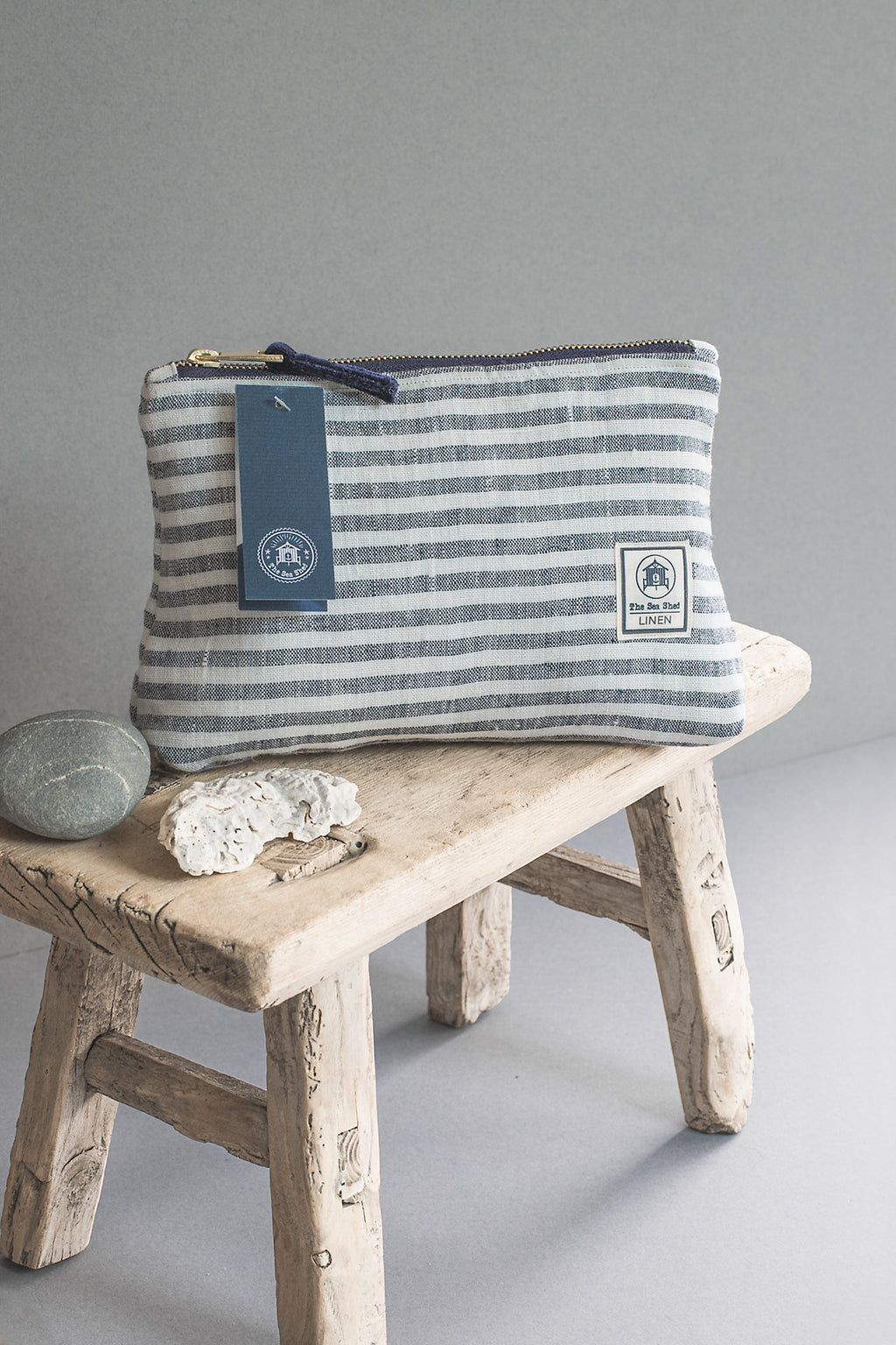 Hand Loomed Linen Cometic Bag - Denim Blue