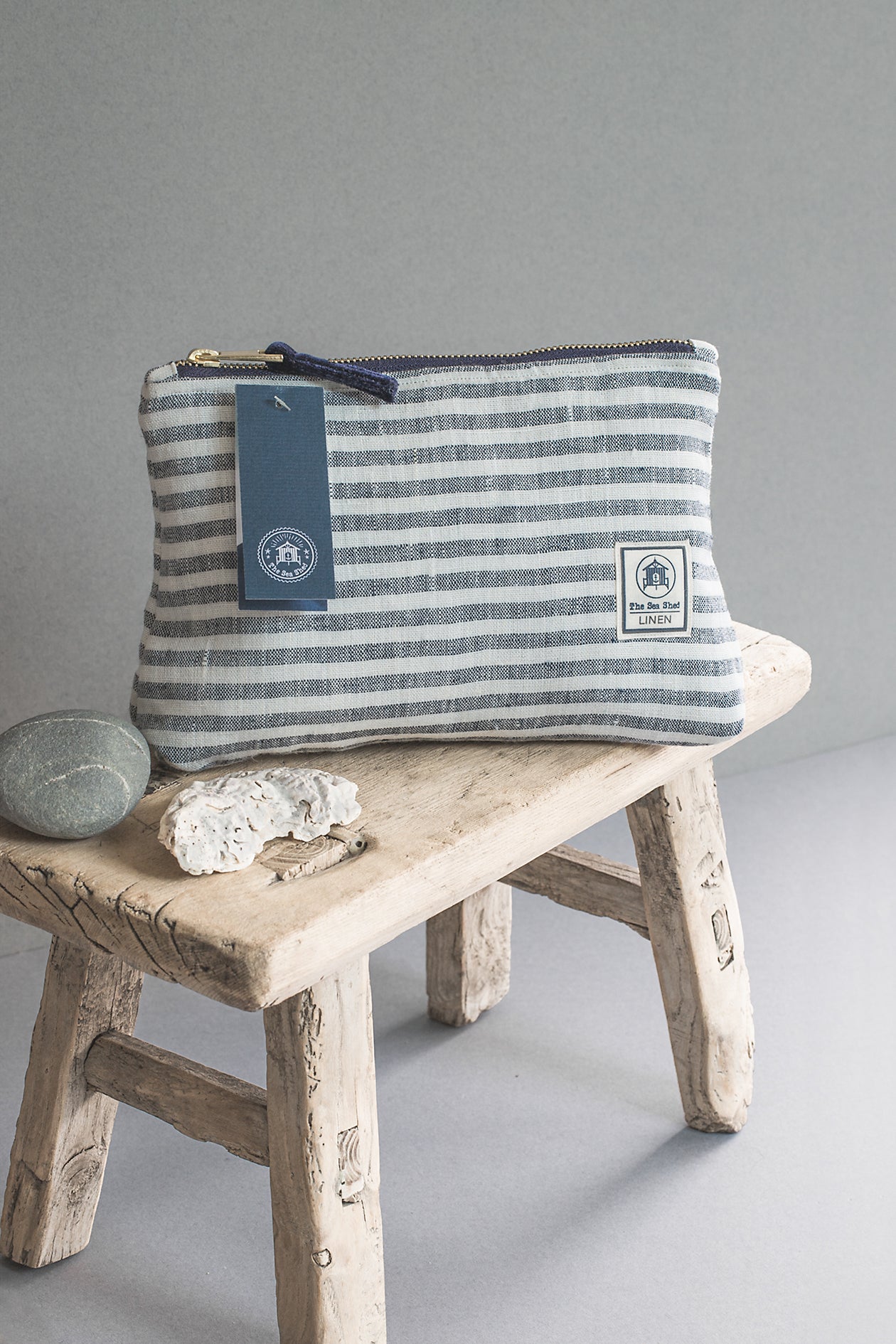 Hand Loomed Linen Cometic Bag - Denim Blue