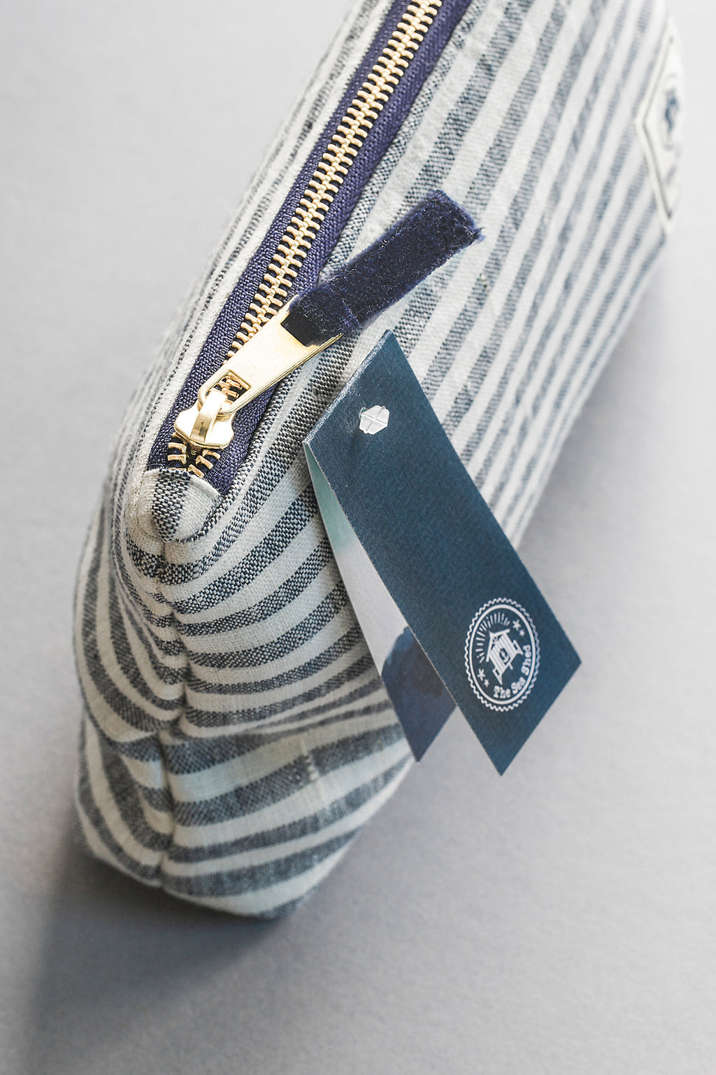 Hand Loomed Linen Cometic Bag - Denim Blue