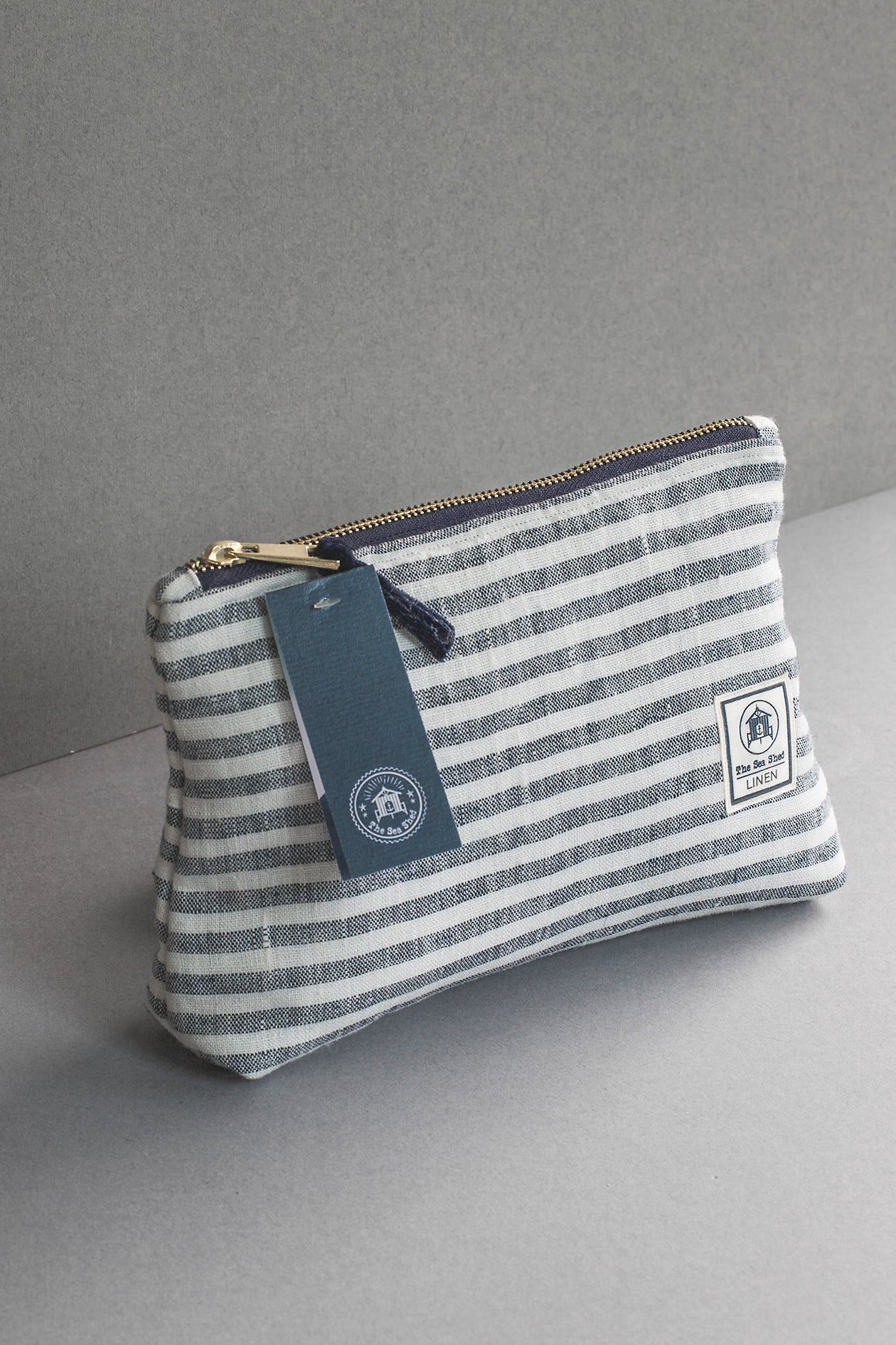 Hand Loomed Linen Cometic Bag - Denim Blue