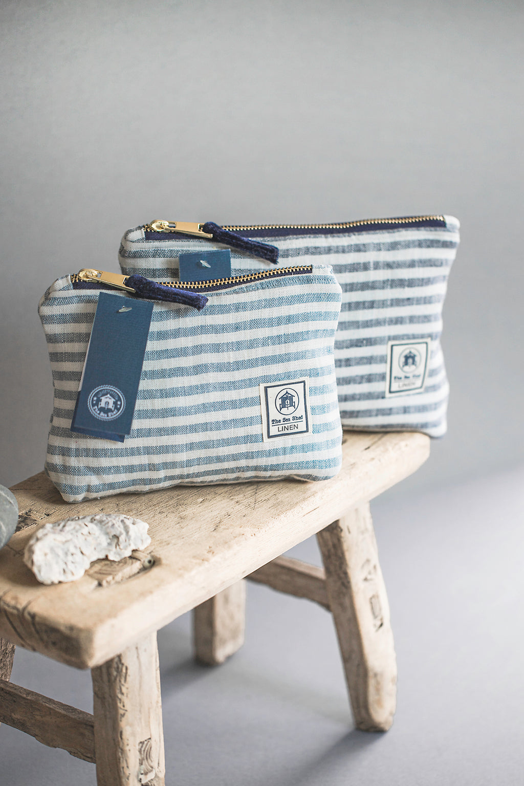 Hand Loomed Linen Cometic Bag - Denim Blue