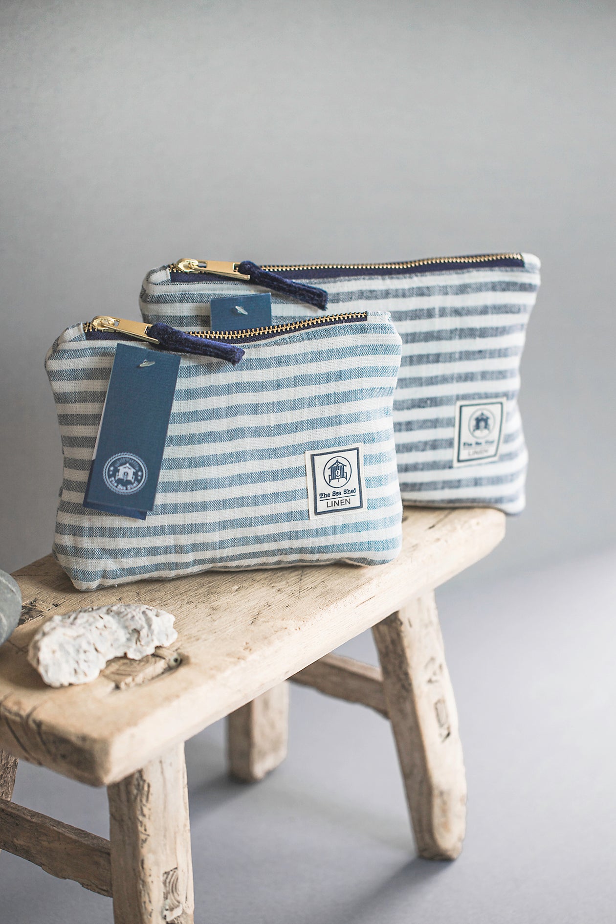 Hand Loomed Linen Cometic Bag - Denim Blue