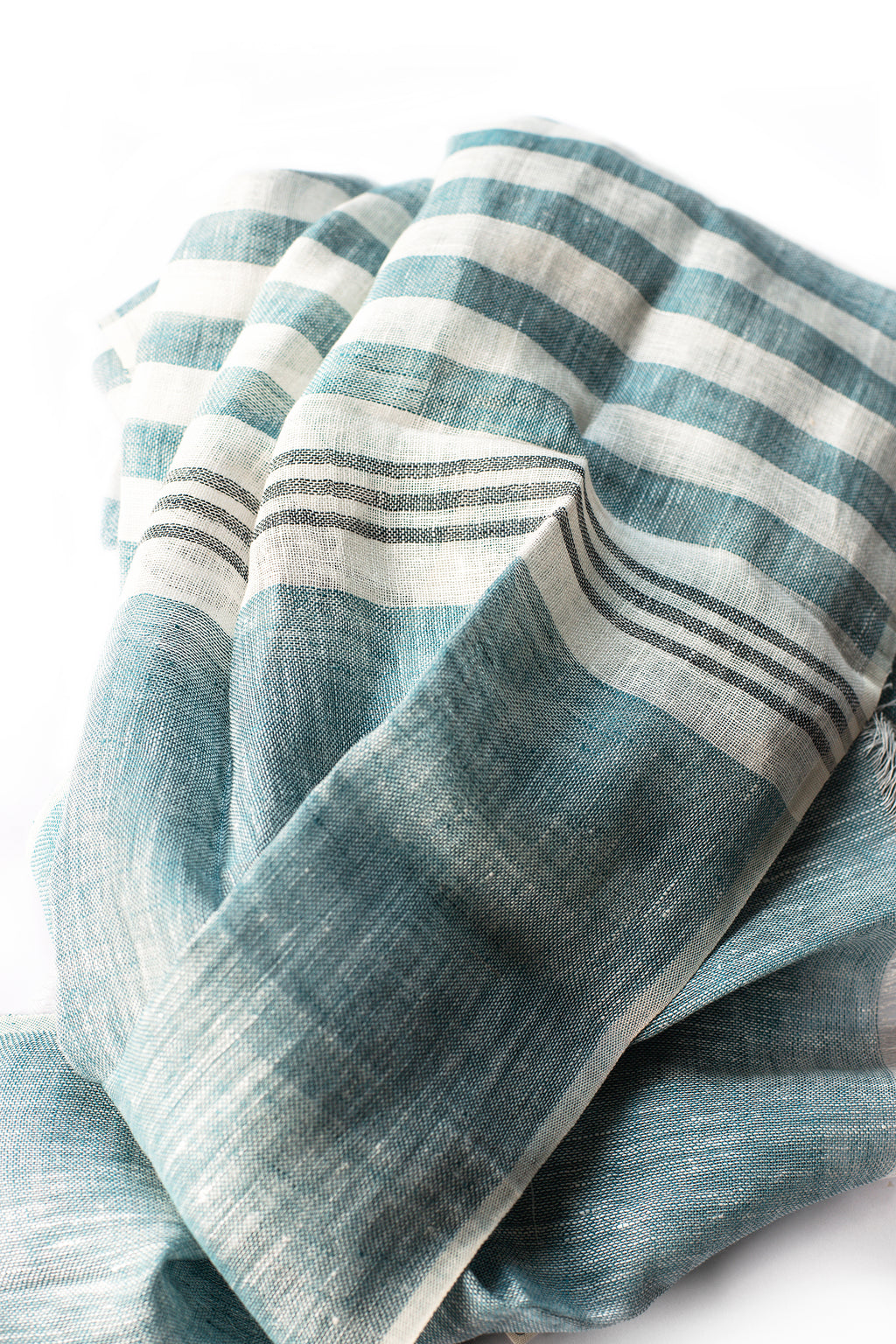 Hand Loomed Linen Scarf Sea Blue Stripes