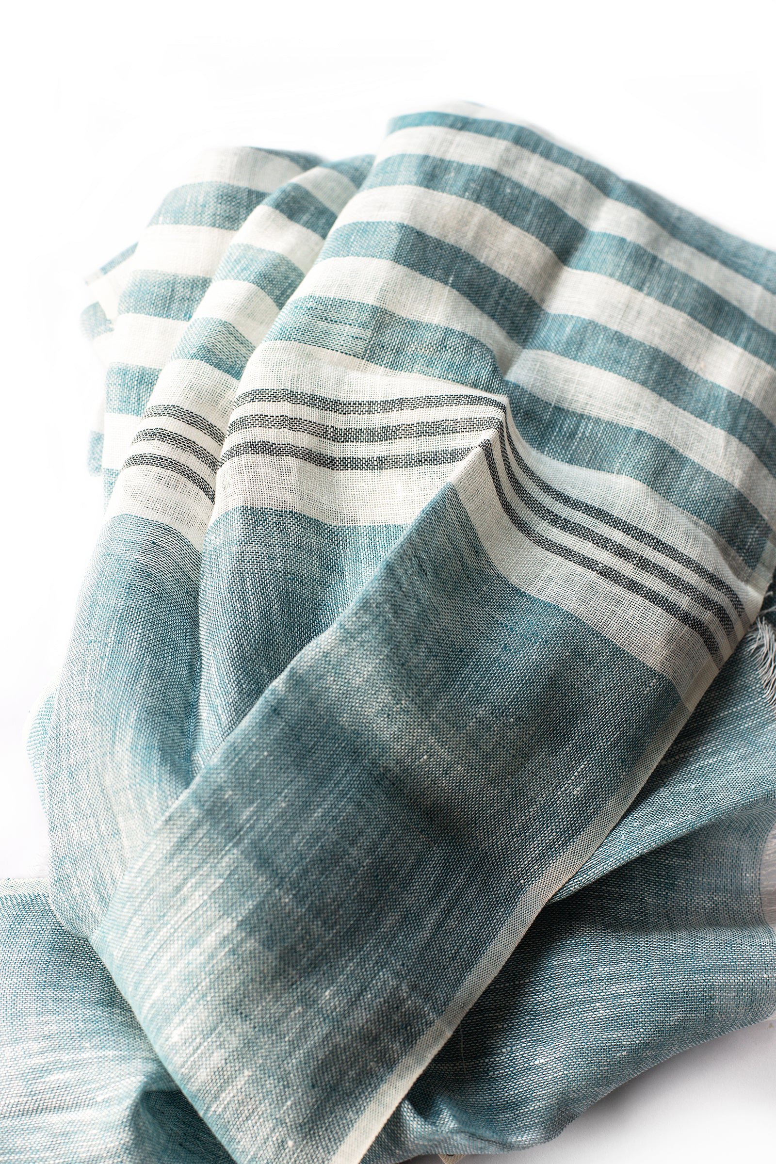 Hand Loomed Linen Scarf Sea Blue Stripes