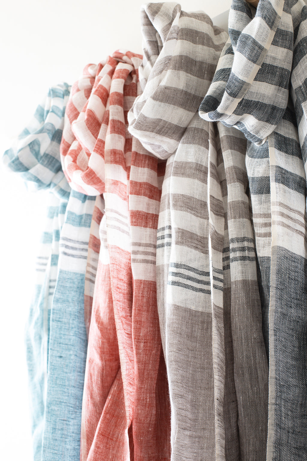 Hand Loomed Linen Scarf Sea Blue Stripes