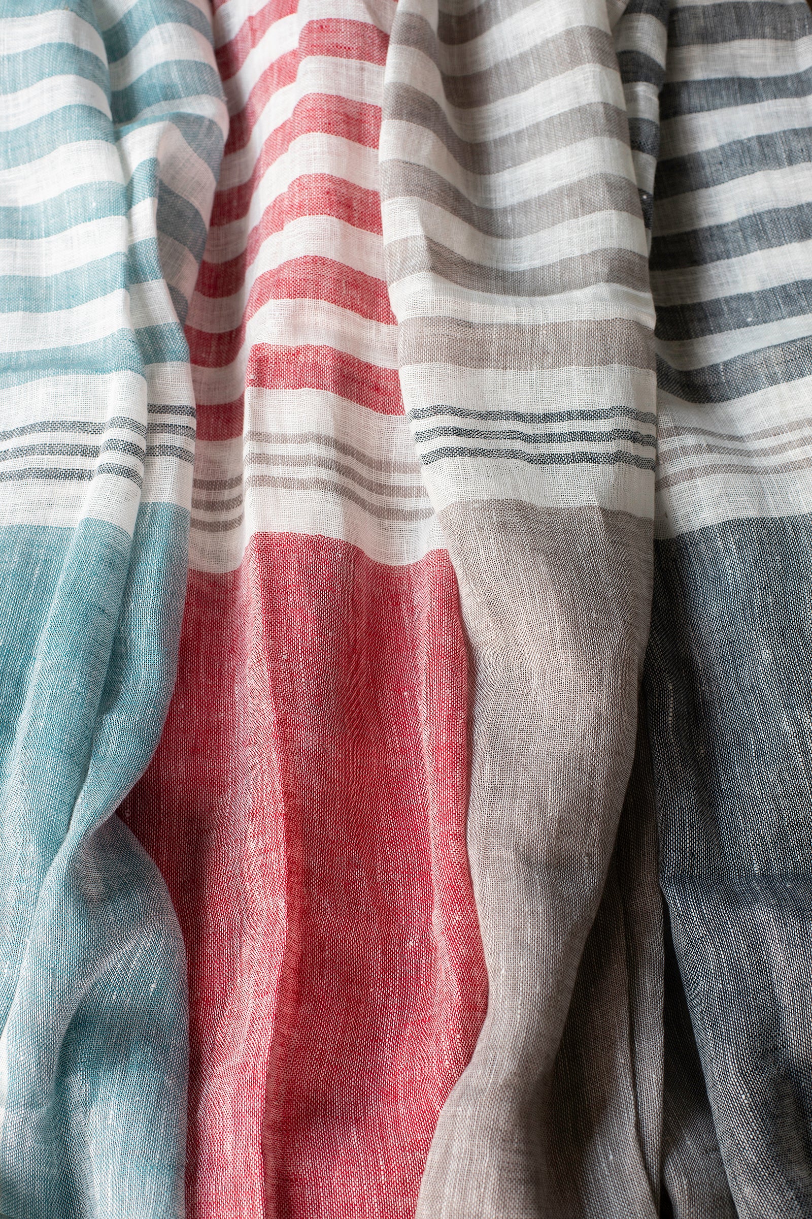 Hand Loomed Linen Scarf Sea Blue Stripes