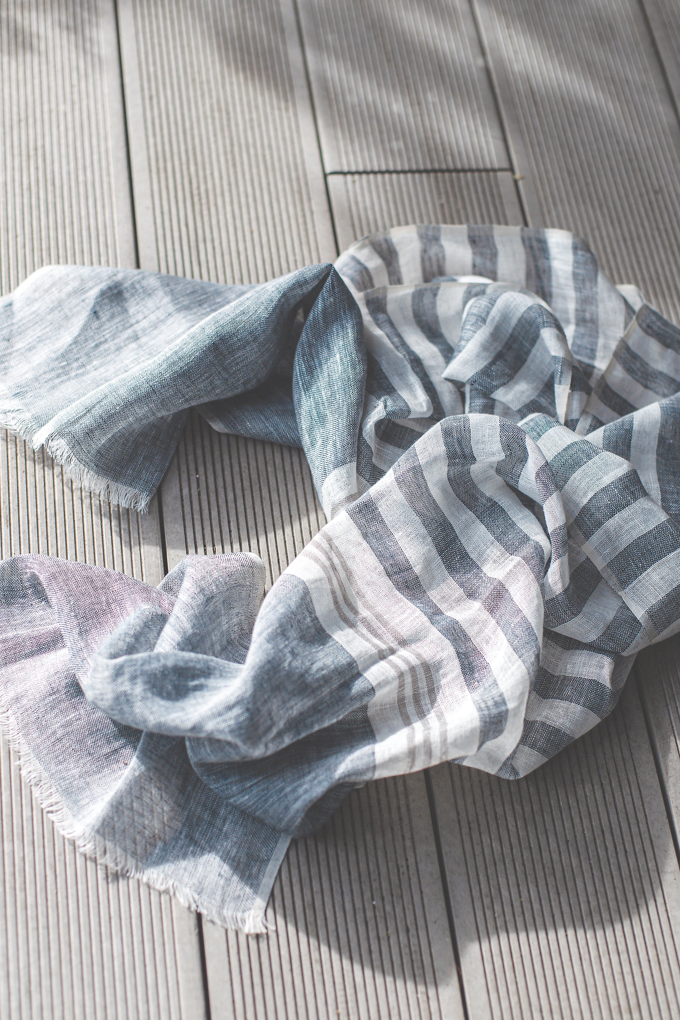 Hand Loomed Linen Scarf Denim Blue Stripes
