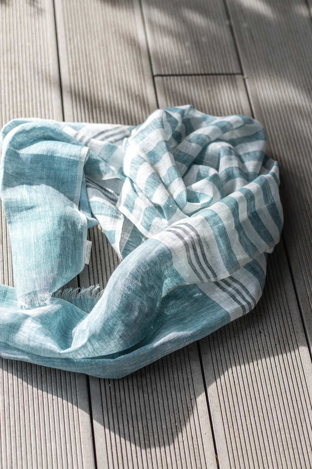 Hand Loomed Linen Scarf Sea Blue Stripes