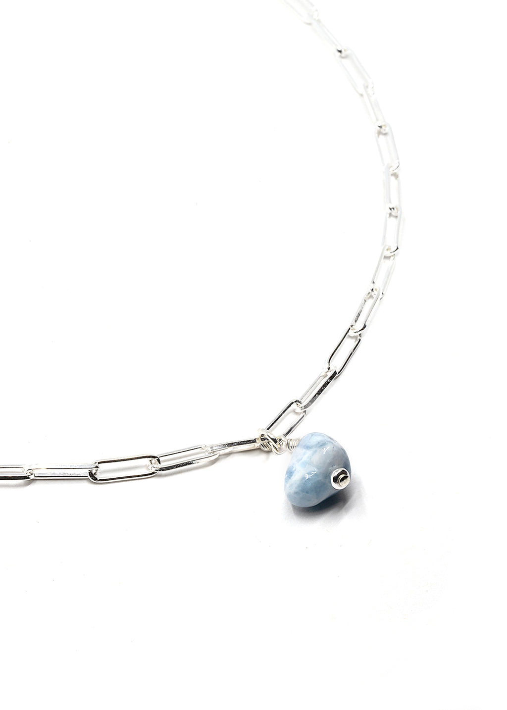 Aqua Beach - Sterling Silver Paper Clip Necklace with Aquamarine