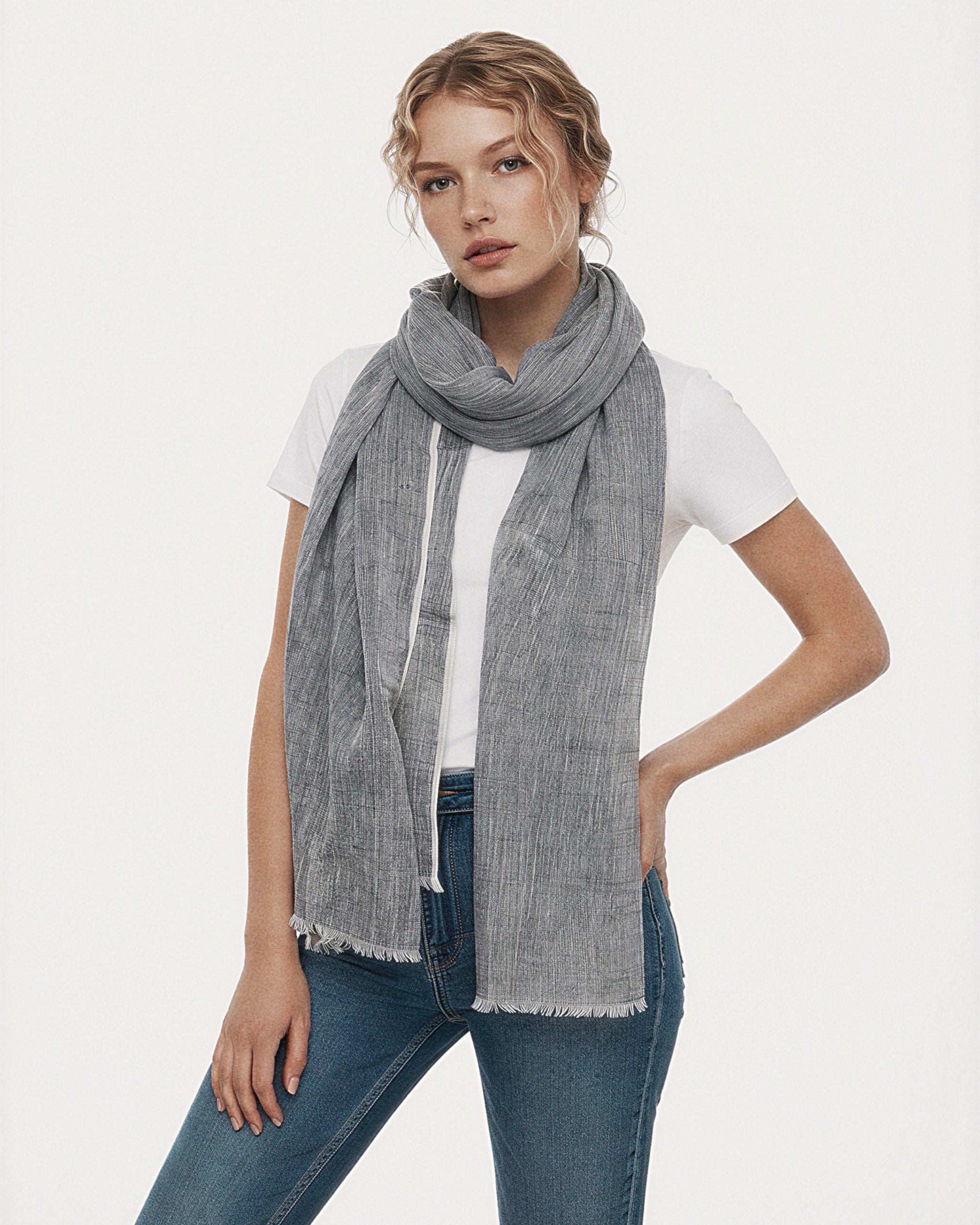Hand Loomed Linen Scarf Denim Blue
