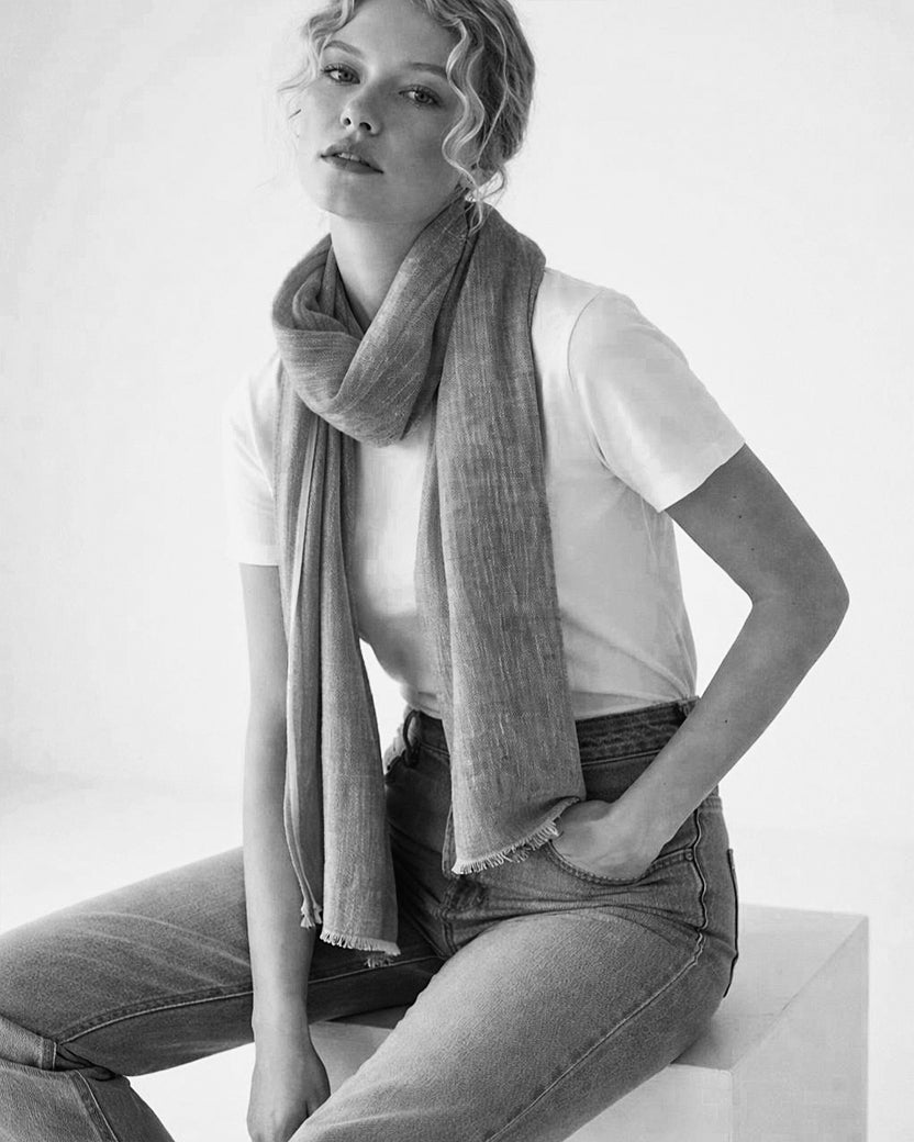 Hand Loomed Linen Scarf Sea Blue