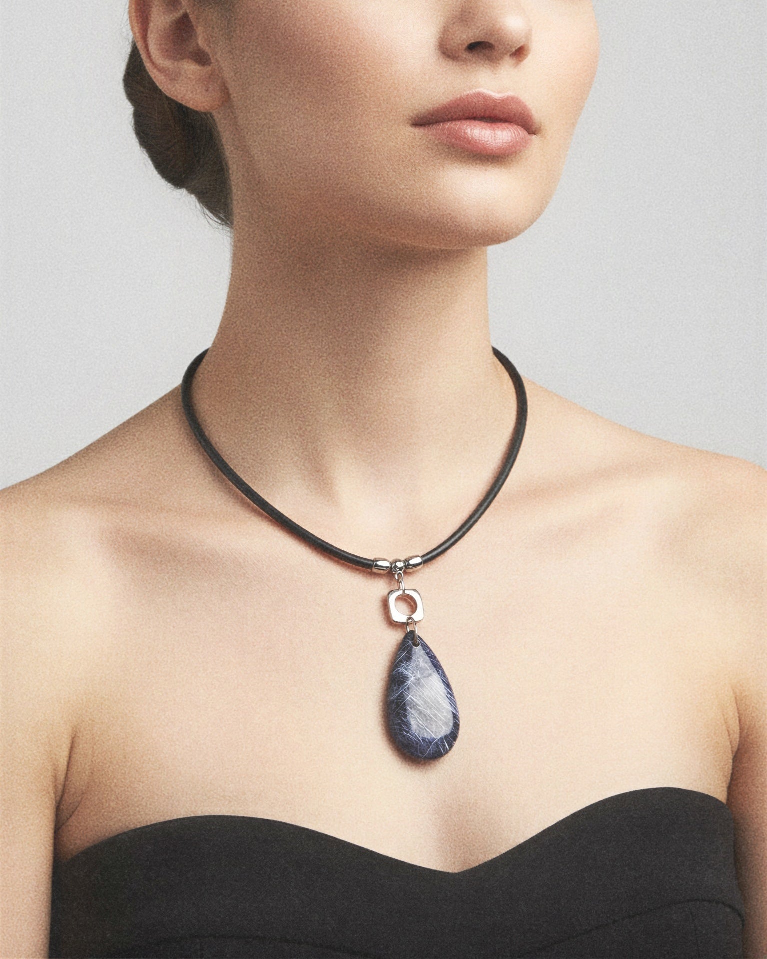 Sodalite Pendant Necklace on Leather Cord