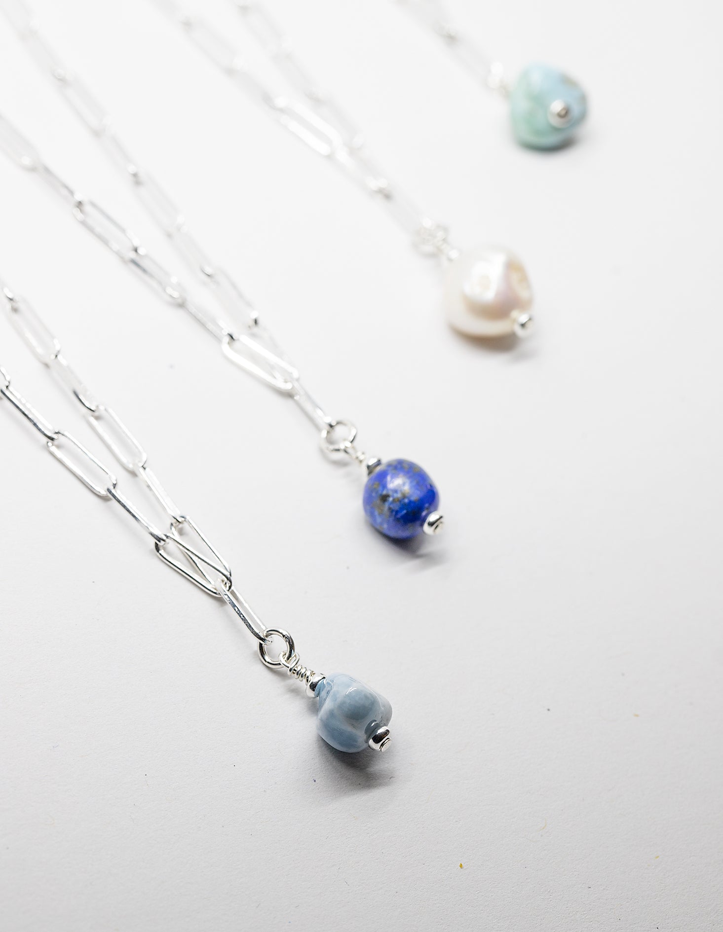 Aqua Beach - Sterling Silver Paper Clip Necklace with Aquamarine