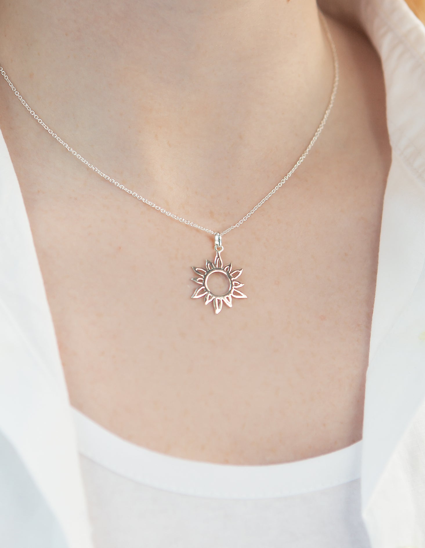 The Sea Shed, Sterling Silver Sun Ray Pendant Necklace and Gift Box, Aqua Beach, Beach Jewellery