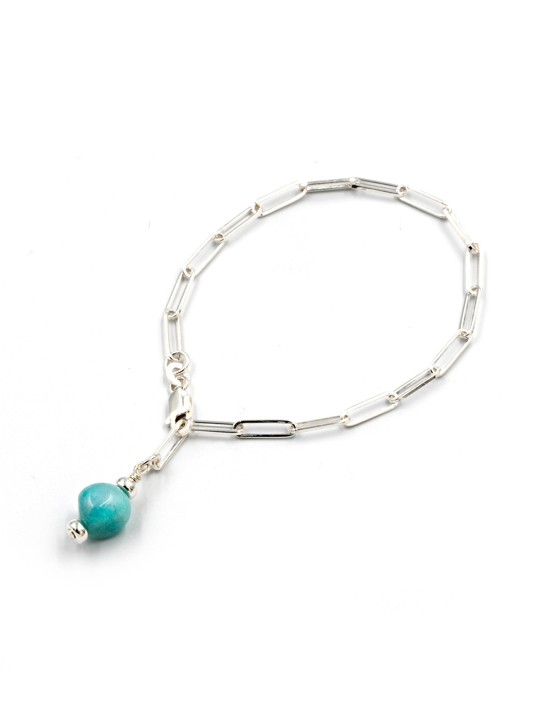 Aqua Beach - Sterling Silver Paper Clip Bracelet with Amazonite