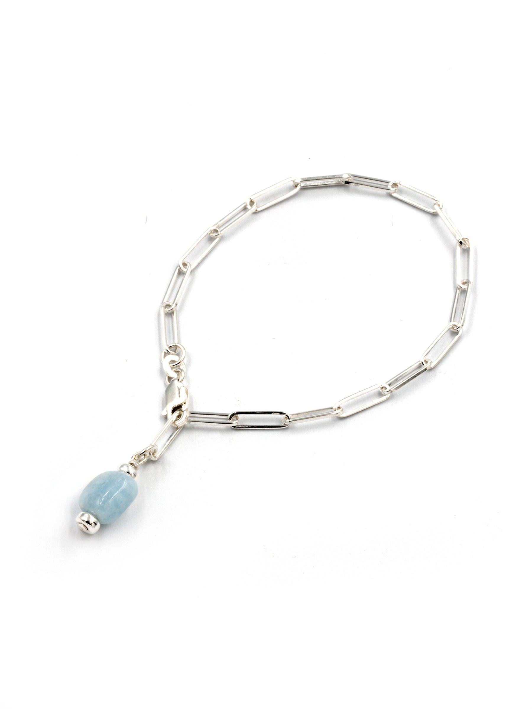 Aqua Beach - Sterling Silver Paper Clip Bracelet with Aquamarine
