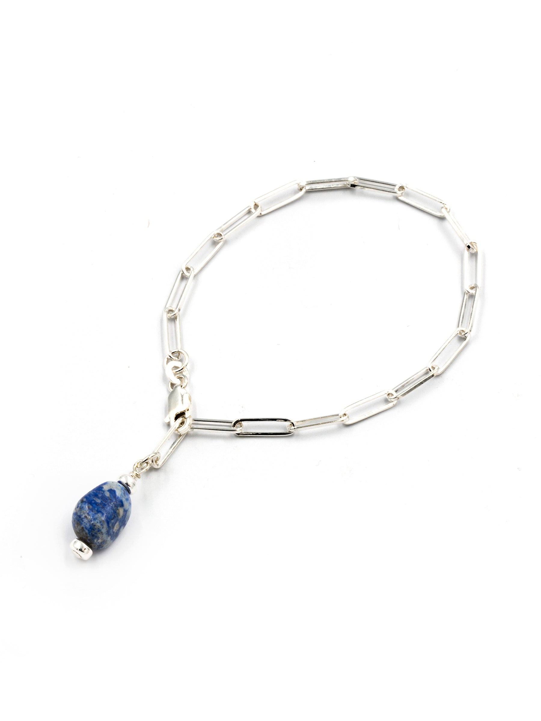 Aqua Beach - Sterling Silver Paper Clip Bracelet with Lapis Lazuli