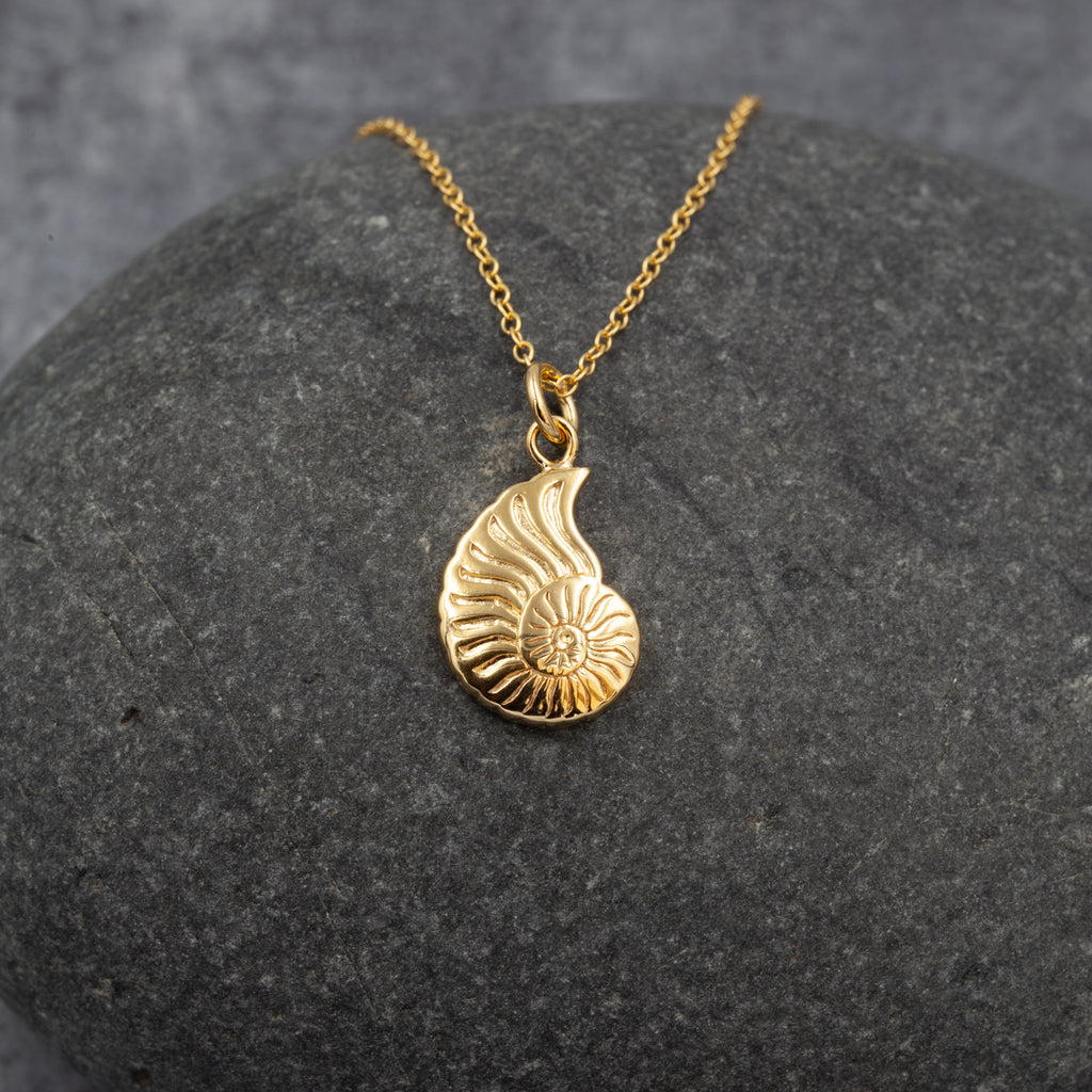 The Sea Shed Sterling Silver with Gold Vermeil  Ammonite Shell Pendant