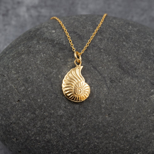 The Sea Shed Sterling Silver with Gold Vermeil  Ammonite Shell Pendant